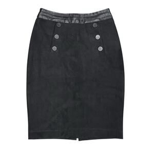 H&M Black Pencil Skirt Mid-Rise Knee Length Skirt Back Zip Buttons Womens Size 2